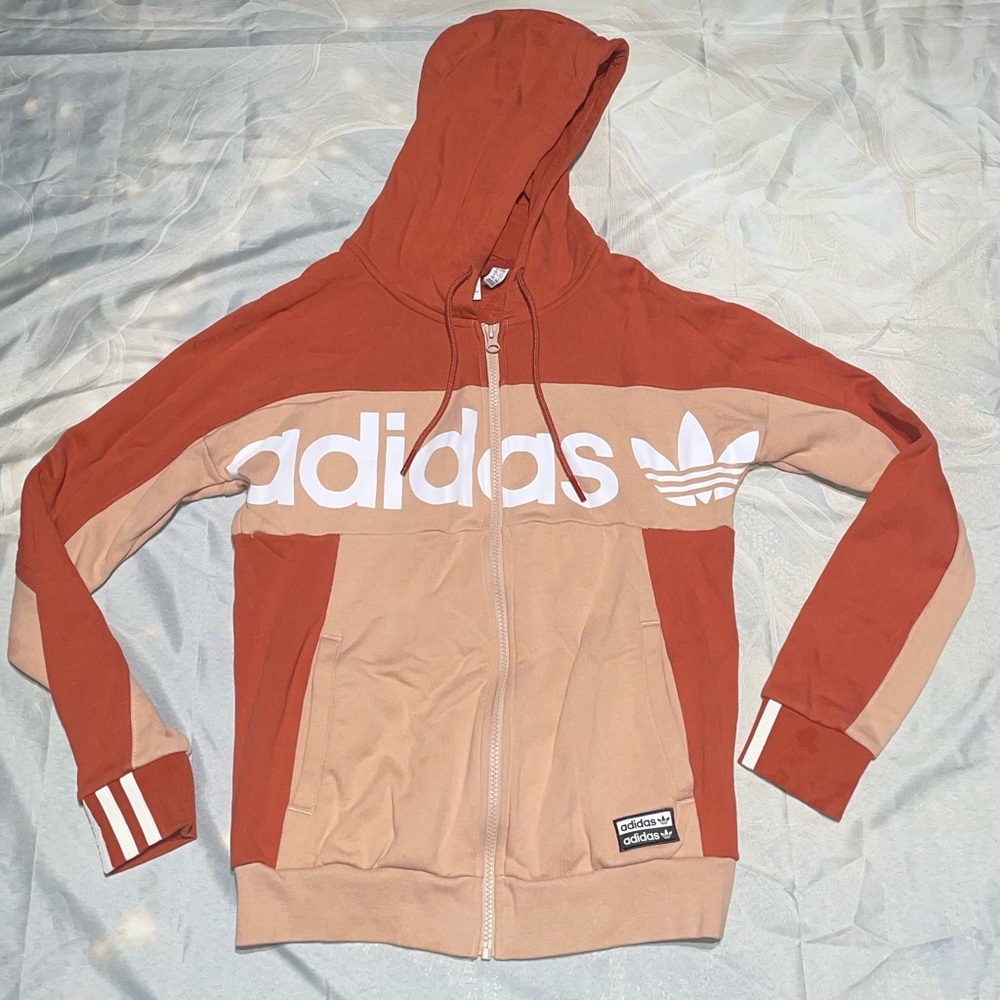 Adidas Red and Tan Hoodie
